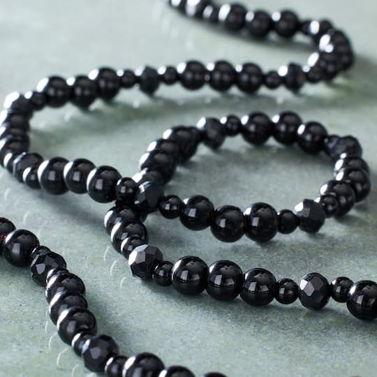 12 Pack: Black Mixed Glass Round Beads by Bead Landing™